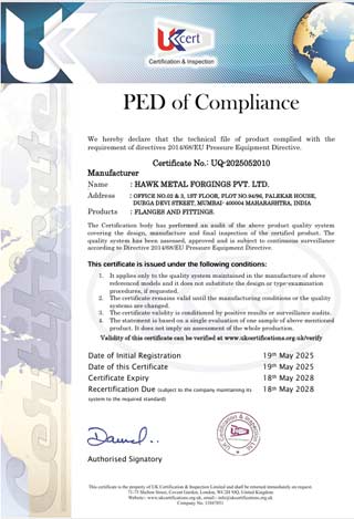 PED Certificate